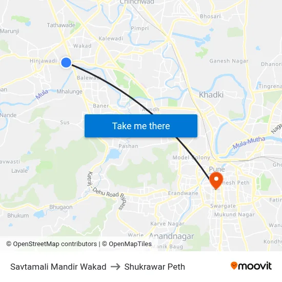 Savtamali Mandir Wakad to Shukrawar Peth map