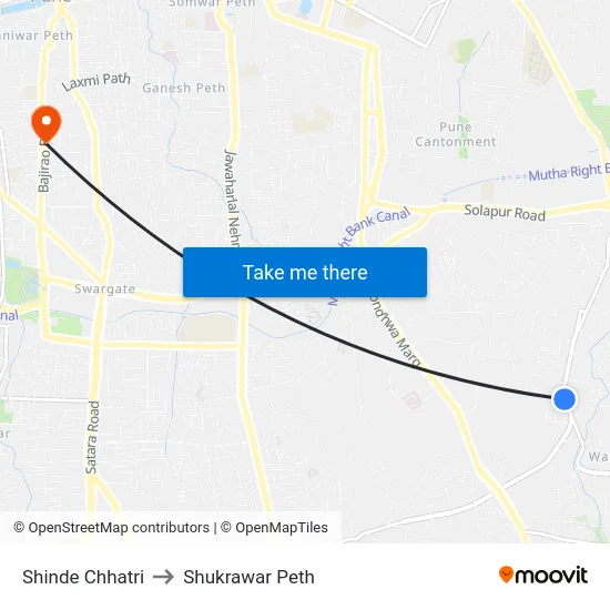 Shinde Chhatri to Shukrawar Peth map