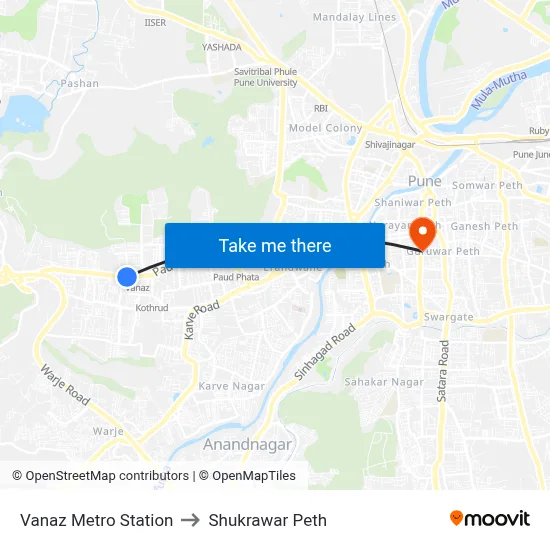 Vanaz Metro Station to Shukrawar Peth map