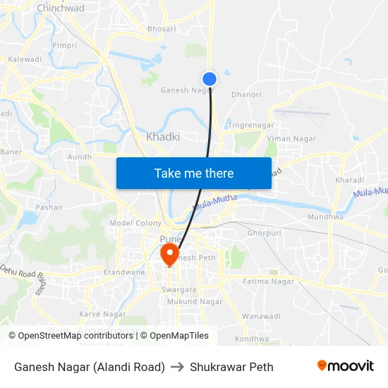 Ganesh Nagar (Alandi Road) to Shukrawar Peth map