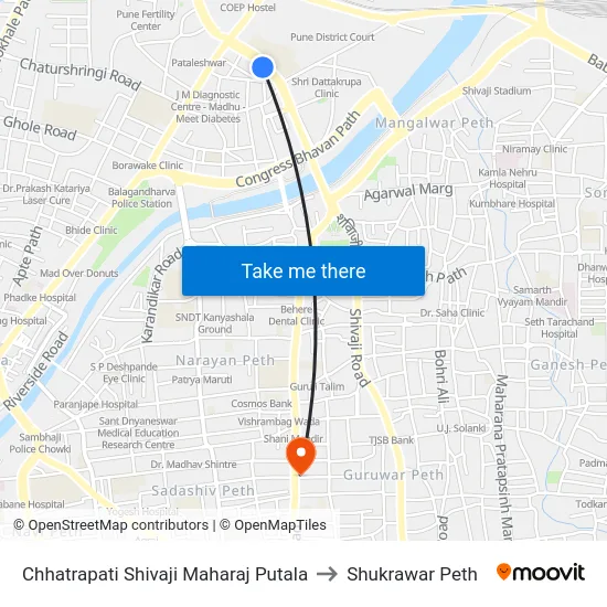 Chhatrapati Shivaji Maharaj Putala to Shukrawar Peth map