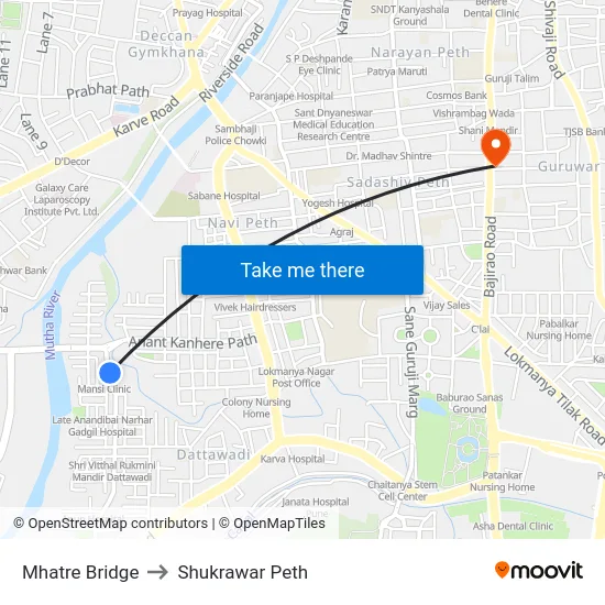 Mhatre Bridge to Shukrawar Peth map