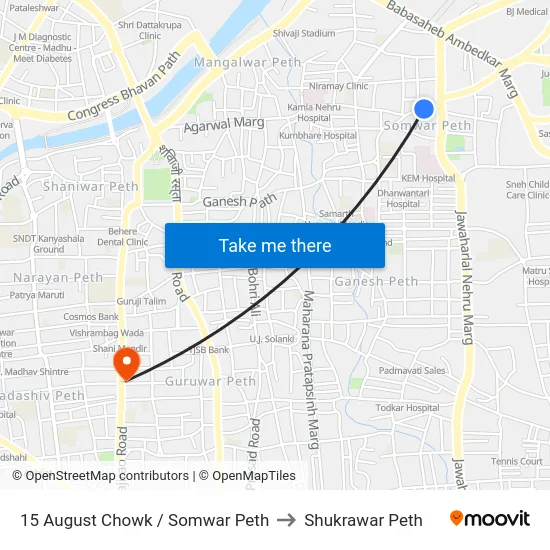 15 August Chowk / Somwar Peth to Shukrawar Peth map