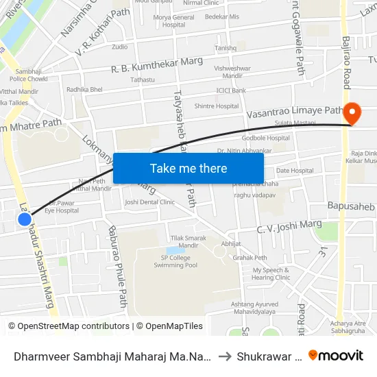 Dharmveer Sambhaji Maharaj Ma.Na.Pa School to Shukrawar Peth map