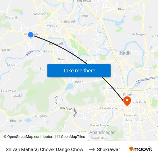 Shivaji Maharaj Chowk Dange Chowk Road to Shukrawar Peth map