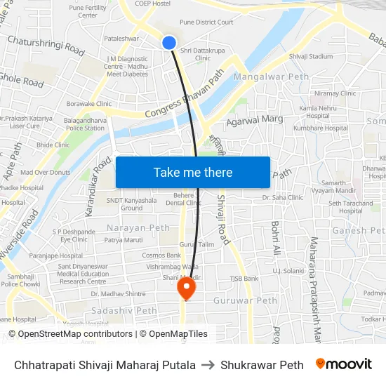 Chhatrapati Shivaji Maharaj Putala to Shukrawar Peth map