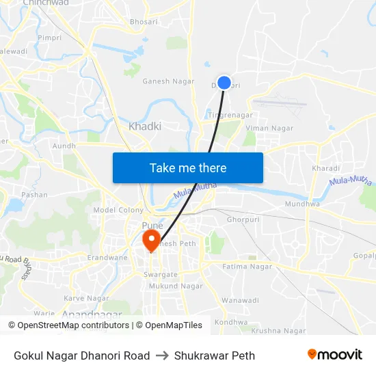 Gokul Nagar Dhanori Road to Shukrawar Peth map