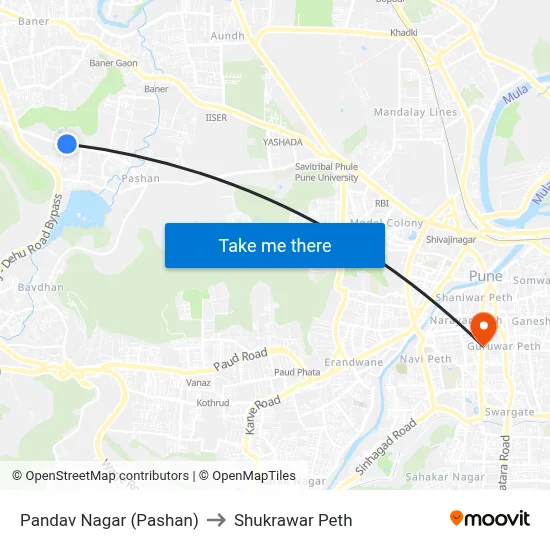 Pandav Nagar (Pashan) to Shukrawar Peth map