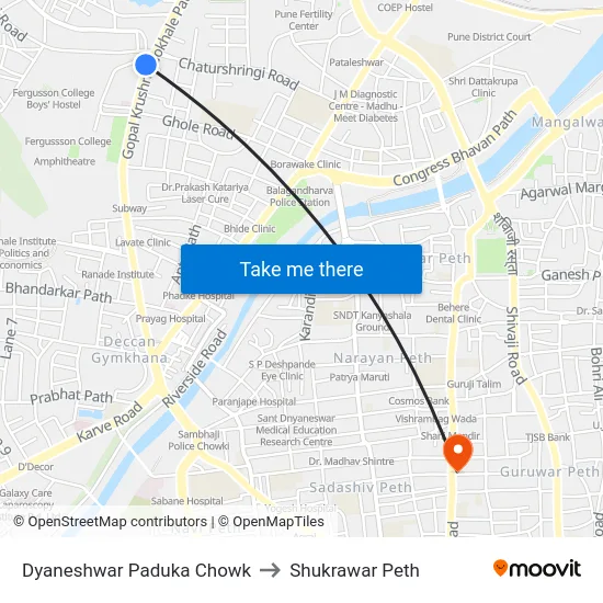 Dyaneshwar Paduka Chowk to Shukrawar Peth map