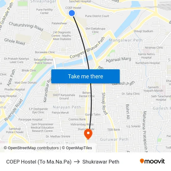 COEP Hostel (To Ma.Na.Pa) to Shukrawar Peth map