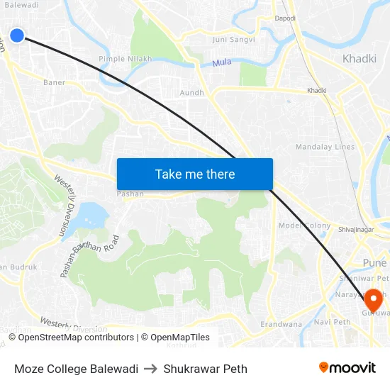 Moze College Balewadi to Shukrawar Peth map