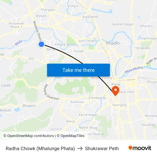 Radha Chowk (Mhalunge Phata) to Shukrawar Peth map