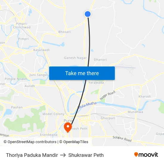 Thorlya Paduka Mandir to Shukrawar Peth map