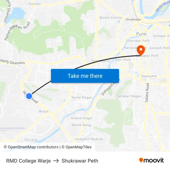 RMD College Warje to Shukrawar Peth map