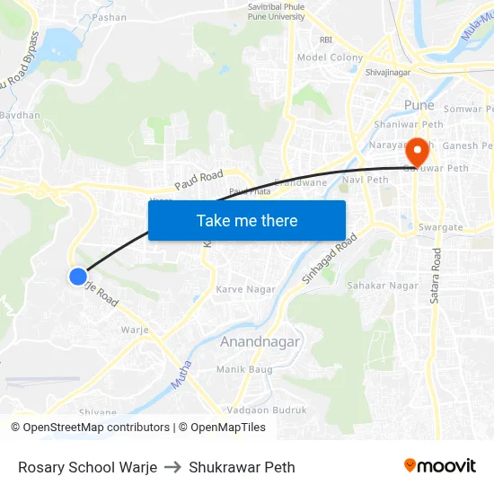 Rosary School Warje to Shukrawar Peth map