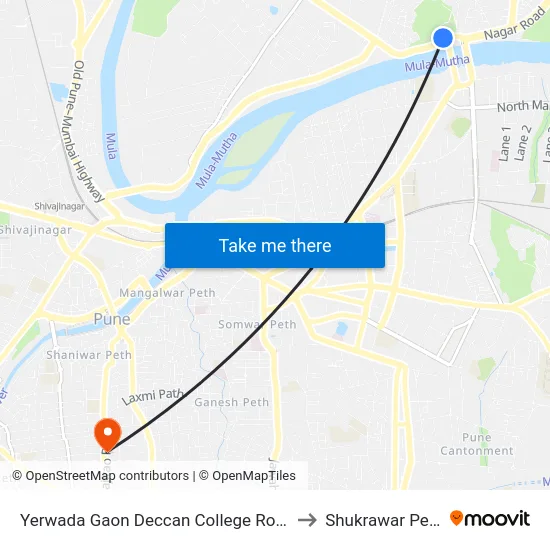 Yerwada Gaon Deccan College Road to Shukrawar Peth map