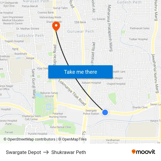 Swargate Depot to Shukrawar Peth map