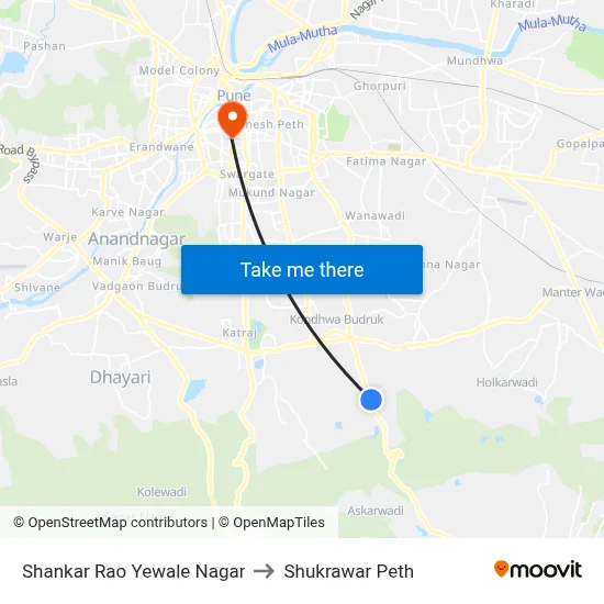 Shankar Rao Yewale Nagar to Shukrawar Peth map