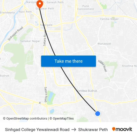 Sinhgad College Yewalewadi Road to Shukrawar Peth map