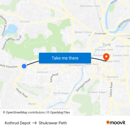 Kothrud Depot to Shukrawar Peth map