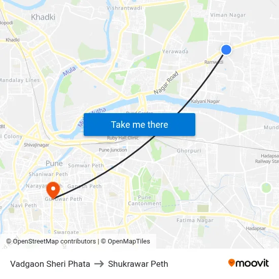 Vadgaon Sheri Phata to Shukrawar Peth map