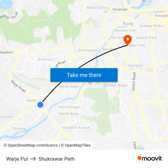 Warje Pul to Shukrawar Peth map