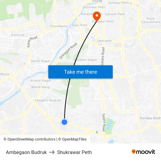 Ambegaon Budruk to Shukrawar Peth map