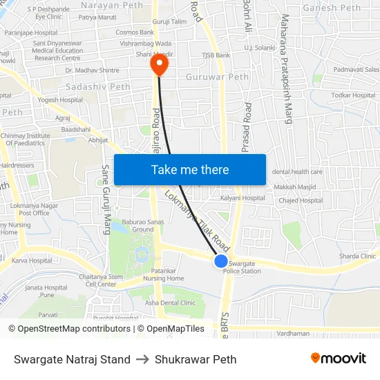 Swargate Natraj Stand to Shukrawar Peth map