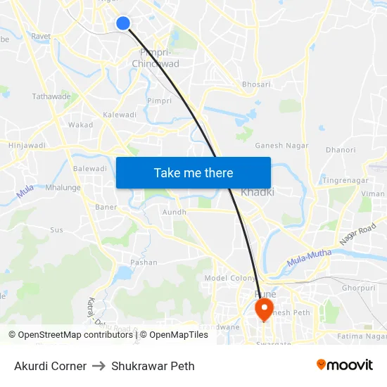 Akurdi Corner to Shukrawar Peth map