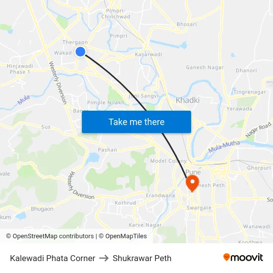 Kalewadi Phata Corner to Shukrawar Peth map