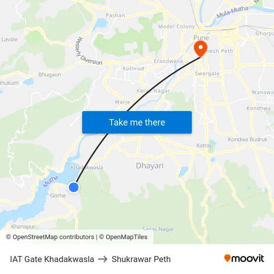 IAT Gate Khadakwasla to Shukrawar Peth map
