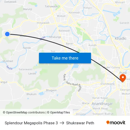 Splendour Megapolis Phase 3 to Shukrawar Peth map