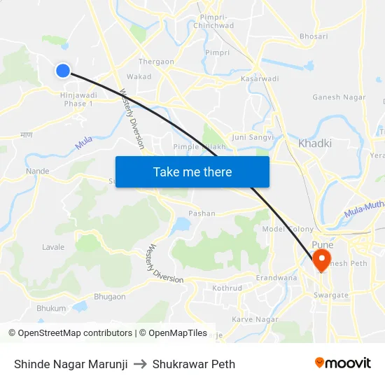 Shinde Nagar Marunji to Shukrawar Peth map