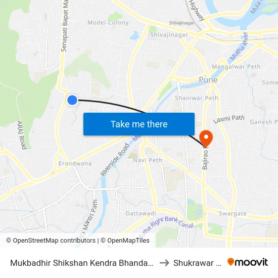 Mukbadhir Shikshan Kendra Bhandarkar Road to Shukrawar Peth map