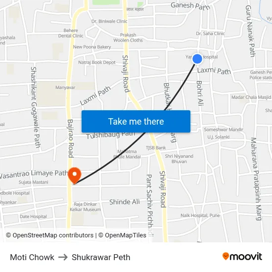 Moti Chowk to Shukrawar Peth map