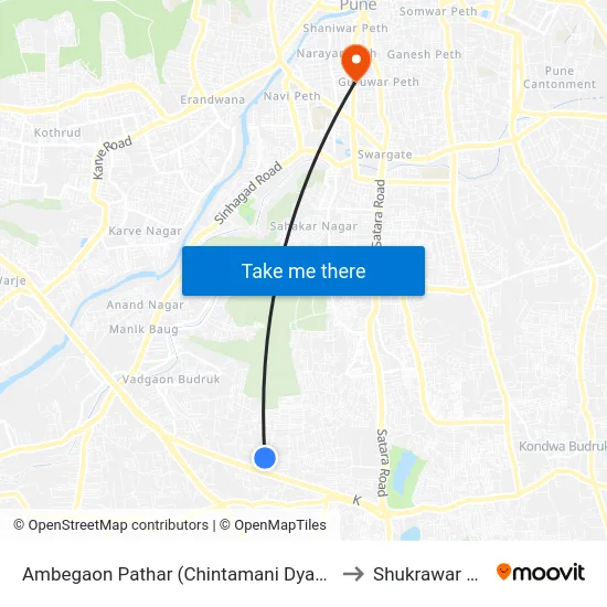 Ambegaon Pathar (Chintamani Dyanpeeth) to Shukrawar Peth map
