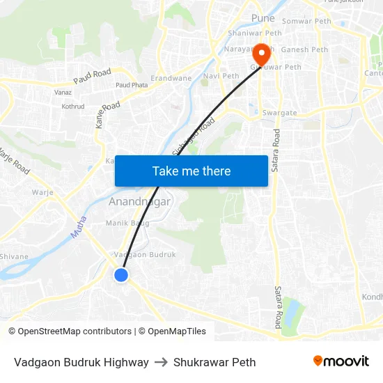 Vadgaon Budruk Highway to Shukrawar Peth map