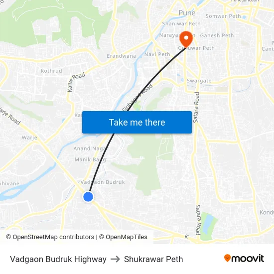 Vadgaon Budruk Highway to Shukrawar Peth map