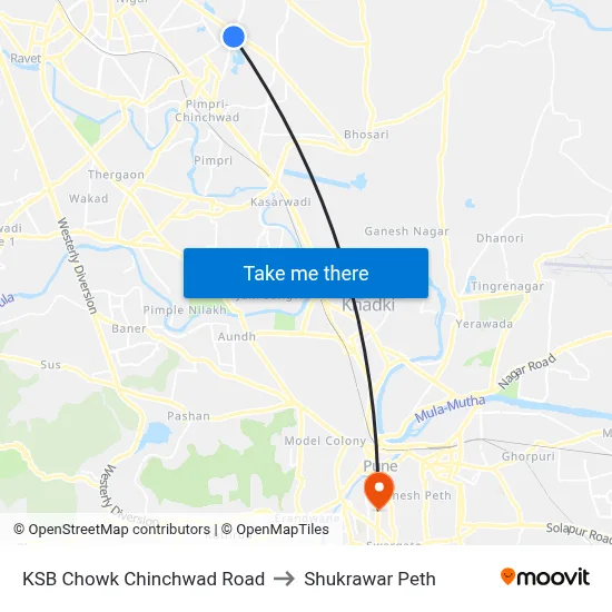 KSB Chowk Chinchwad Road to Shukrawar Peth map