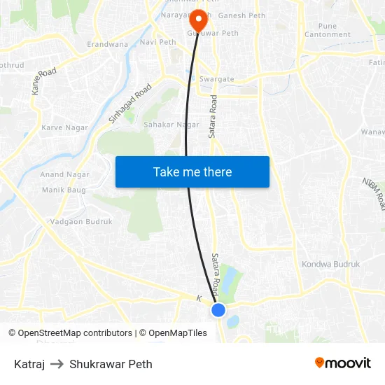 Katraj to Shukrawar Peth map