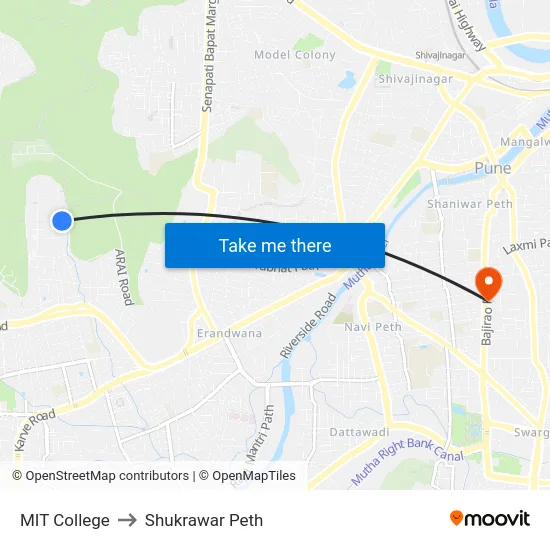 MIT College to Shukrawar Peth map