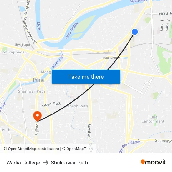 Wadia College to Shukrawar Peth map