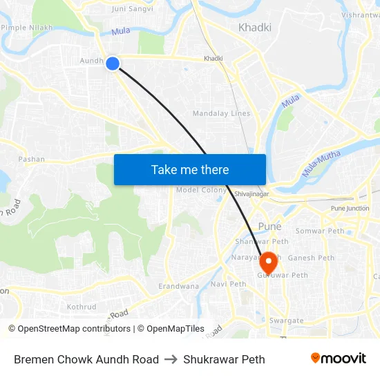 Bremen Chowk Aundh Road to Shukrawar Peth map