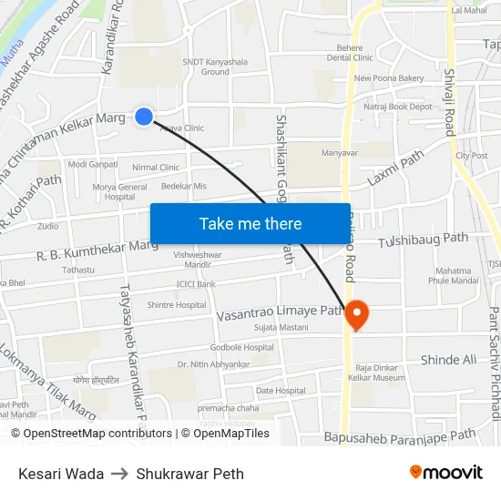 Kesari Wada to Shukrawar Peth map