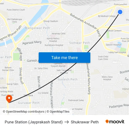 Pune Station Jayprakash Stand to Shukrawar Peth map