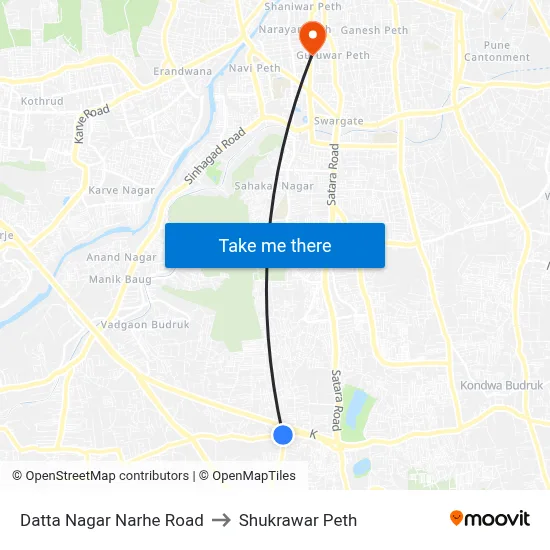 Datta Nagar Narhe Road to Shukrawar Peth map