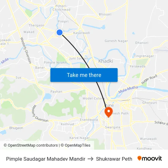 Pimple Saudagar Mahadev Mandir to Shukrawar Peth map
