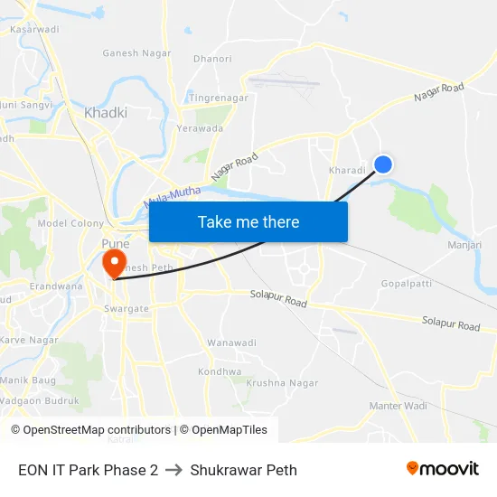 EON IT Park Phase 2 to Shukrawar Peth map