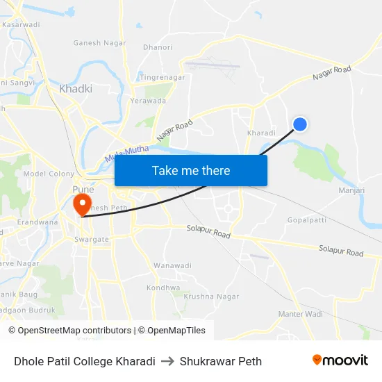 Dhole Patil College Kharadi to Shukrawar Peth map
