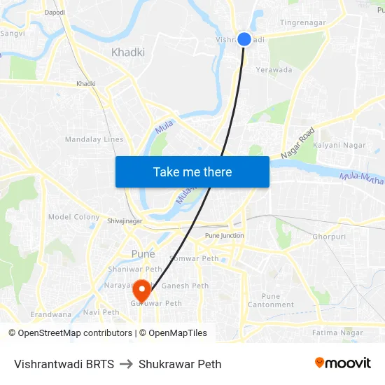 Vishrantwadi BRTS to Shukrawar Peth map